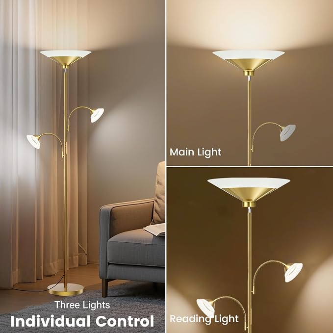SIBRILLE 3 Way Torchiere Floor Lamp - 42W Dimmable LED Tree Standing Lamp with Remote, 2300LM, Color Changing, 72" Tall Bright Floor Lamp for Living Room Bedroom Office