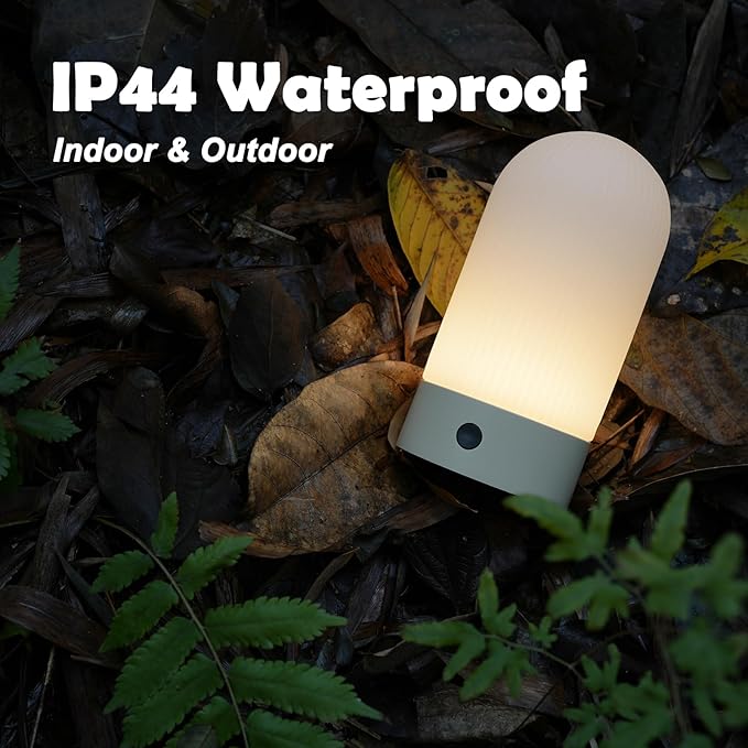 Battery Operated Shower Lamp Waterproof, Small Portable Cordless Table Lamp Rechargeable, Touch Dimmable Mood Light for Home/Patio/Dining/Outdoor (Khaki)