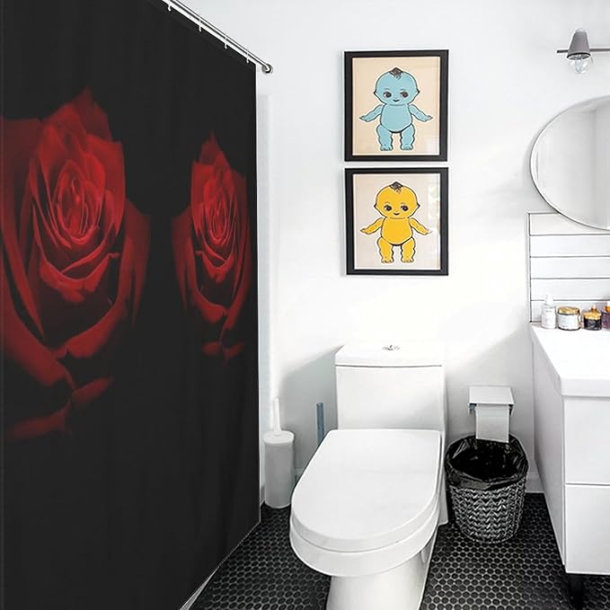 Red Rose Floral Shower Curtains Romantic Red Roses Artistic Theme Waterproof Shower Curtains for Bathroom Decor 12 Pack Hooks 66x72in（168x183cm）