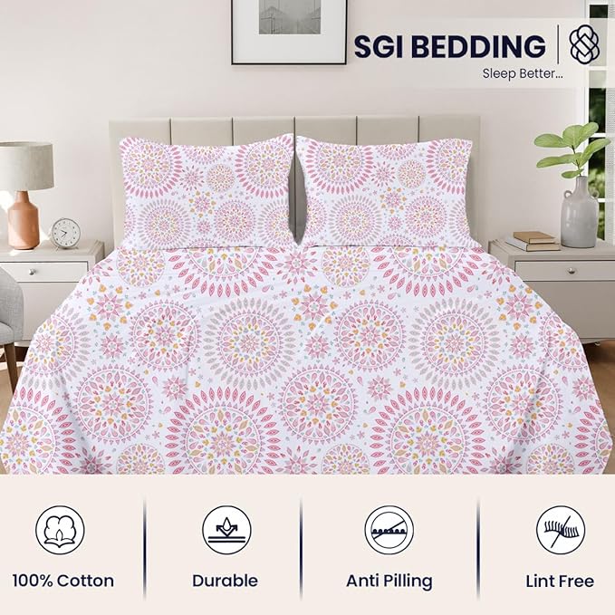 SGI bedding 100% Egyptian Cotton Sheets RV King Size – 600 Thread Count Sheets Set, Soft, Cooling, 15" Deep Pocket, Luxury Hotel Bedding, Breathable, Durable -Boho Mandala
