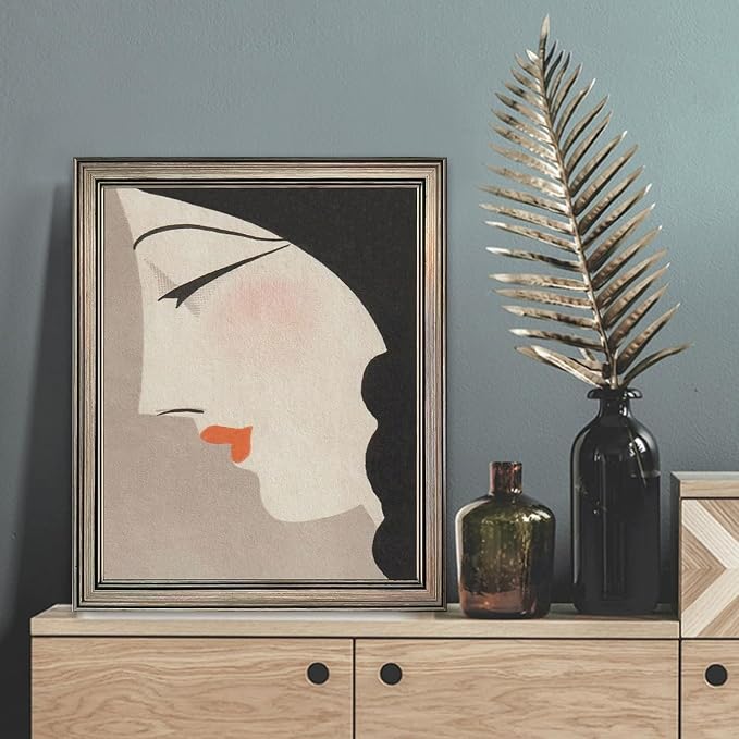 Framed Vintage Japanese Wall Art Woman Portrait Painting Asian Home Decor Girl Room Bathroom Decor