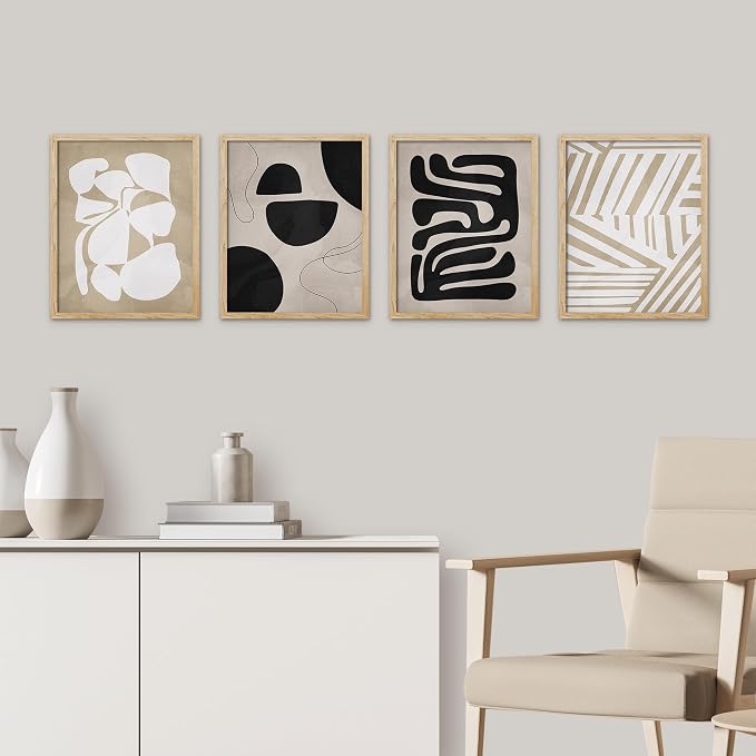 SIGNWIN Framed Tropical Mid-Century Wall Art, Set of 4 Modern Hawaiian Geometric Print Wall Decor Prints, Nature Wilderness Wall Décor for Living Room, Bedroom - 12"x16" Natural