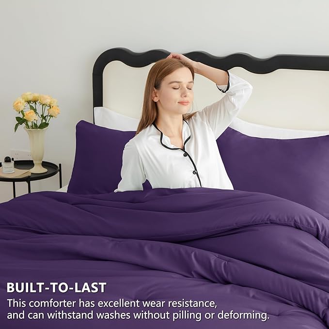 CozyLux Twin Comforter Set College Dorm Essentials, 2 Pieces Purple Twin Extra Long Solid Bedding Sets, Twin XL Bed Set with Down Alternative Comforter and 1 Pillowcase, Back to School Room Gift