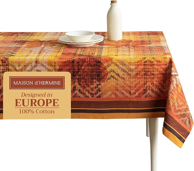 Maison d' Hermine Table Cloth Rectangle Table 100% Cotton 70 x 140 Inches Fall Tablecloth Reusable Everyday Use for Thanksgiving Christmas Decorations Dining Farmhouse Party (Thanksgiving Tartan)