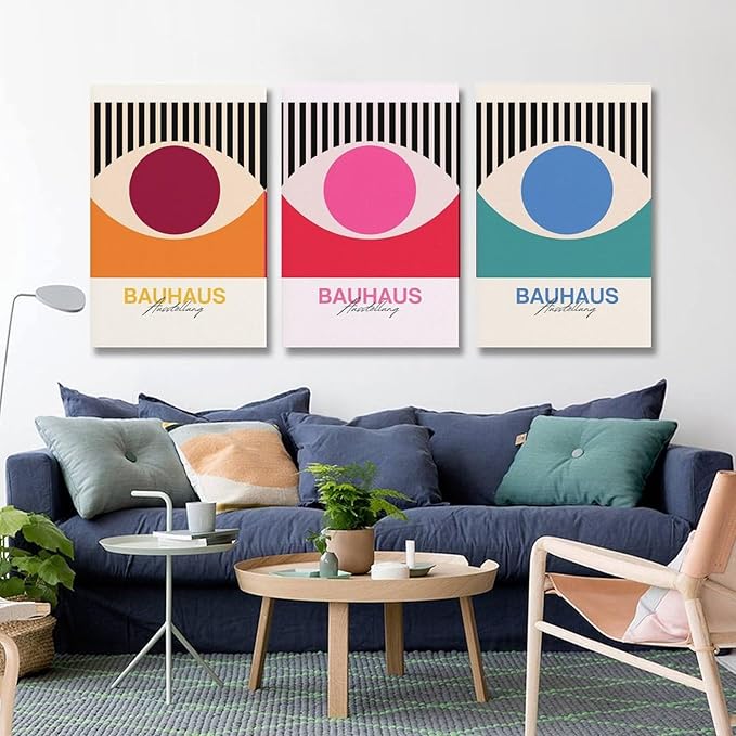 9W Bauhaus Poster Abstract Canvas Wall Art Set of 3 Modern Boho Decor For Bedroom Livingroom Frame-style 16x24inch(40x60cm)