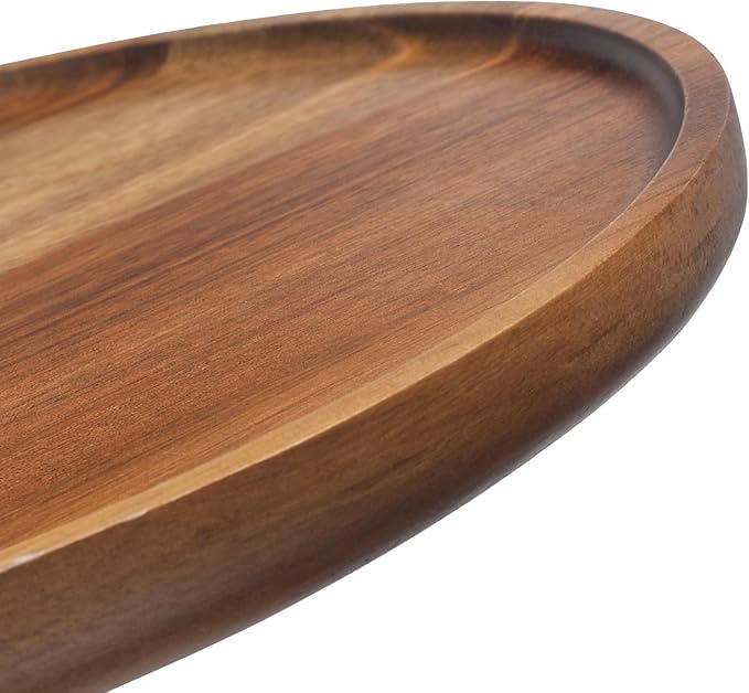 Round Wood Tray, Acacia Wooden Decorative Serving Tray for Coffee Table and Home Decor, Wooden Appetizer Charcuterie Board for Kitchen Countertop (7.9 inch)