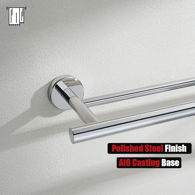 JQK Chrome Double Towel Bar, 19 Inch 304 Stainless Steel Thicken 0.8mm Towel Rack Bathroom, Towel Holder Polished Steel Wall Mount, Useable Length 16 Inch, TB100L16-CH