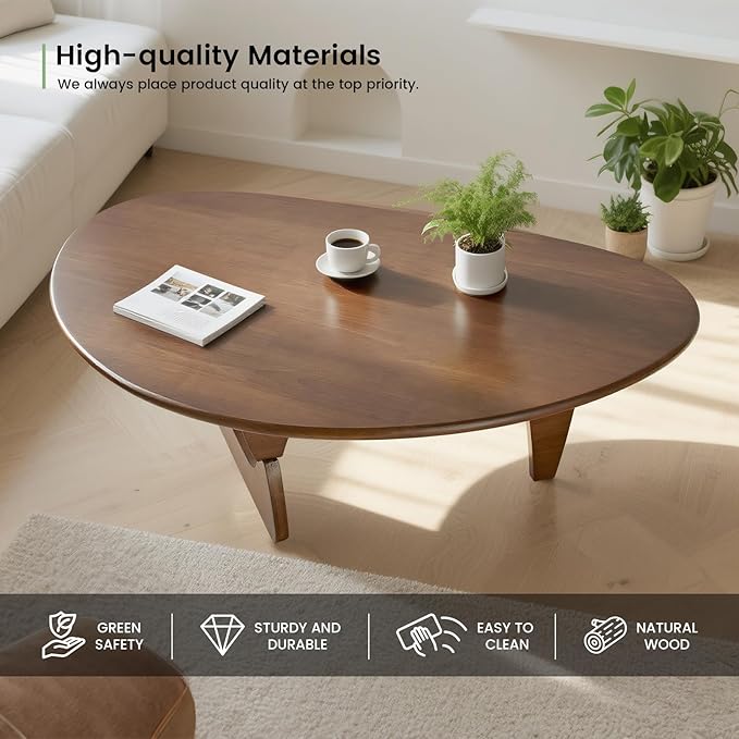 Solid Wooden Modern Triangle Coffee Table: Unique Funky Coffee Tables for Living Room, Oval Mid-Century Irregular Abstract Tea Tables for Patio Office Balcony Bedroom