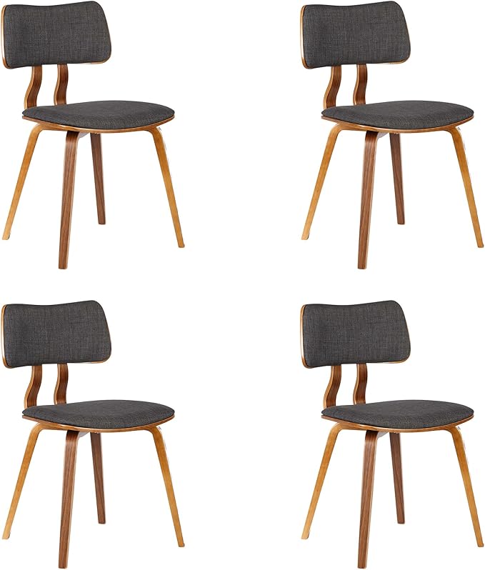 Armen Living Jaguar Mid-Century Dining Chair in Walnut Wood and Charcoal Fabric - Set of 4