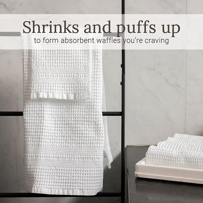GILDEN TREE Waffle Towel Set Quick Dry Thin | 2 Bath Towels | 2 Hand Towels | 2 Washcloths, Classic Style (White)