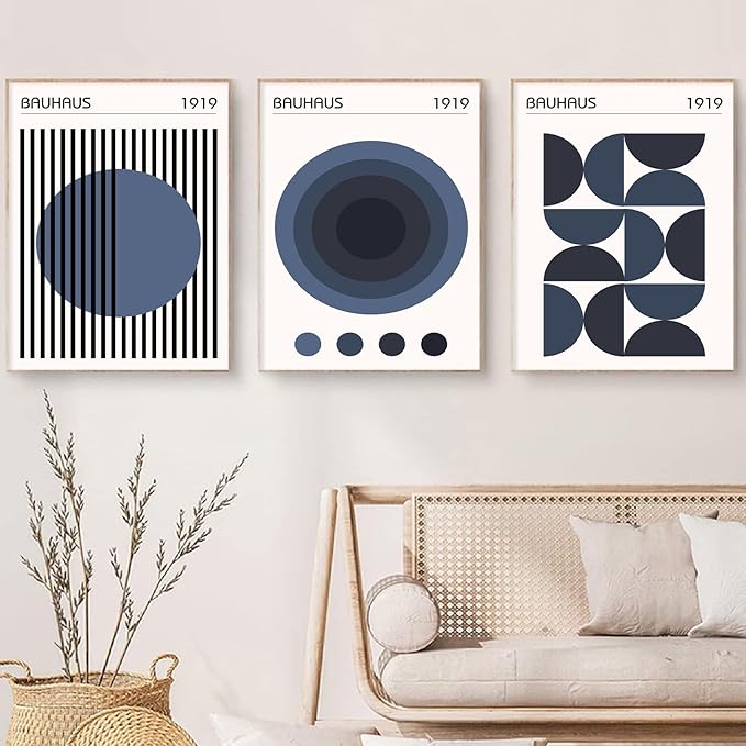 Minimalist Geometric Wall Art Bauhaus Exhibition Poster Abstract Shape Prints Mid Century Modern Artwork Boho Modern Pictures Abstract Geometric Painting Blue Bauhaus Poster for Room 16x24in Unframed