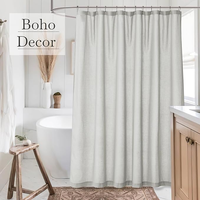 KGORGE Semi Sheer Shower Curtain for Bathroom - Linen Blend Fabric Lightweight Waterproof Privacy Assured Button Hole Shower Curtains for Bathtub, Grey, 72 x 90 inches Long, Hooks Included