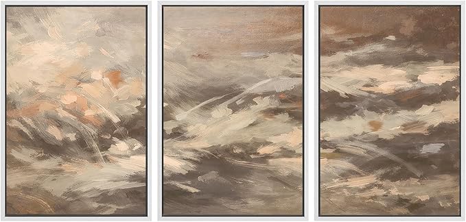 SIGNWIN Framed Canvas Print Wall Art Set Warm Earth Tone Brushstroke Abstract Illustrations Modern Art Decorative Boho Relax/Zen Nordic for Living Room, Bedroom, Office - 16"x24"x3 White