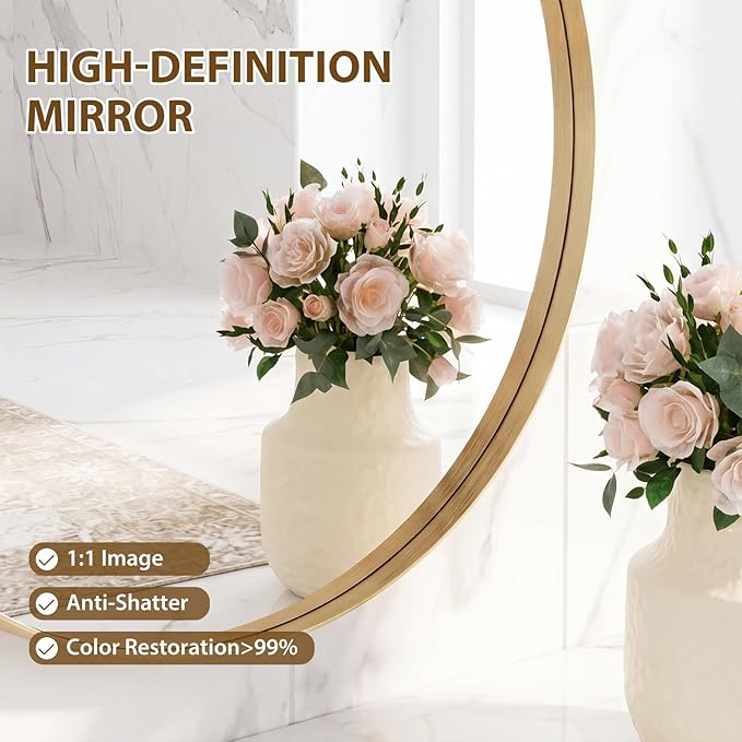 NEWBULIG 20-Inch Round Wall Mirror, Bathroom Wall Circle Mirror with Metal Frame, Bathroom Decor for Entryway, Living Room, Vanity, Gold