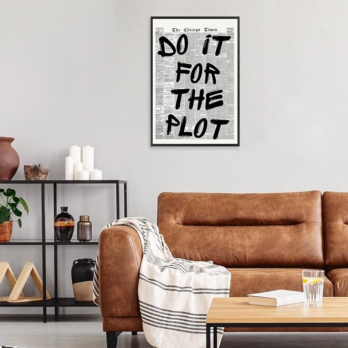 Retro Black And White Newspaper Poster do it for the plot Canvas Wall Art Positive Affirming Quote Minimalist Prints Painting For Home Bedroom Dorm Wall Decor 16x24in Unframed