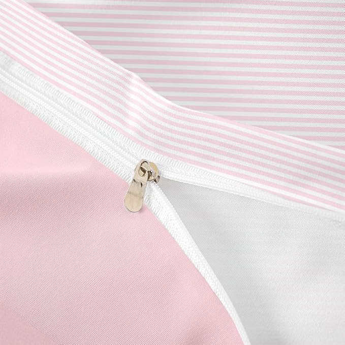 Erosebridal Pink White Stripe Toddler Duvet Cover Geometric Ticking Stripes Bedding Set for Kids Teens Farmhouse Vertical Stripes Comforter Cover Modern Abstract Bed Set, 1 Pillowcase
