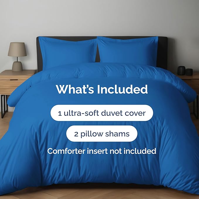 Duvet Cover Cal King Size - Extra Soft Cal King Size Duvet Cover - Lightweight, Breathable & Cozy - Easy Care with Zipper Closures & Ties - 104" x 98" Inches - (Royal Blue) Comforter Not Included
