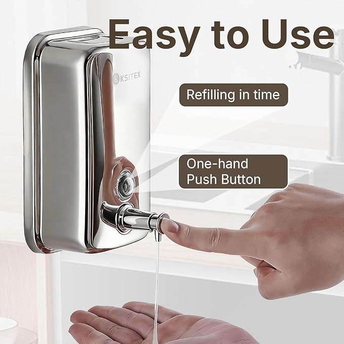 Stainless Steel Soap Dispenser Wall Mounted, 27oz Commercial Hand Soap Dsipenser, Manual Anti-Leak Pump Liquid Soap Dispenser, Rust-Proof Lining Hand Sanitizer Lotion Dispenser for Bathroom