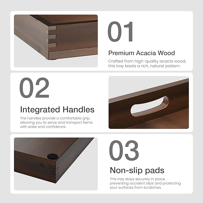 20 x 20 inch Square Wooden Ottoman Tray – Large Wooden Tray for Ottoman, Extra Large Ottoman Tray for Living Room, Coffee Table & Decorative Use (Walnut Color)