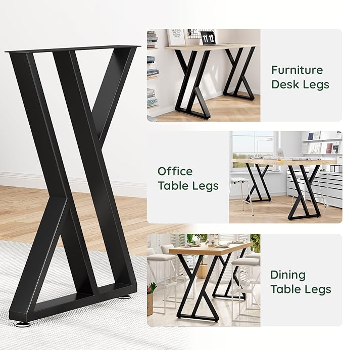 Height Table Legs 35" H x 24" W Furniture Desk Bench Dining Table Base Counter Outdoor Heavy Duty Desk Legs with Adjustable Feet Z Shape Set of 2 Black