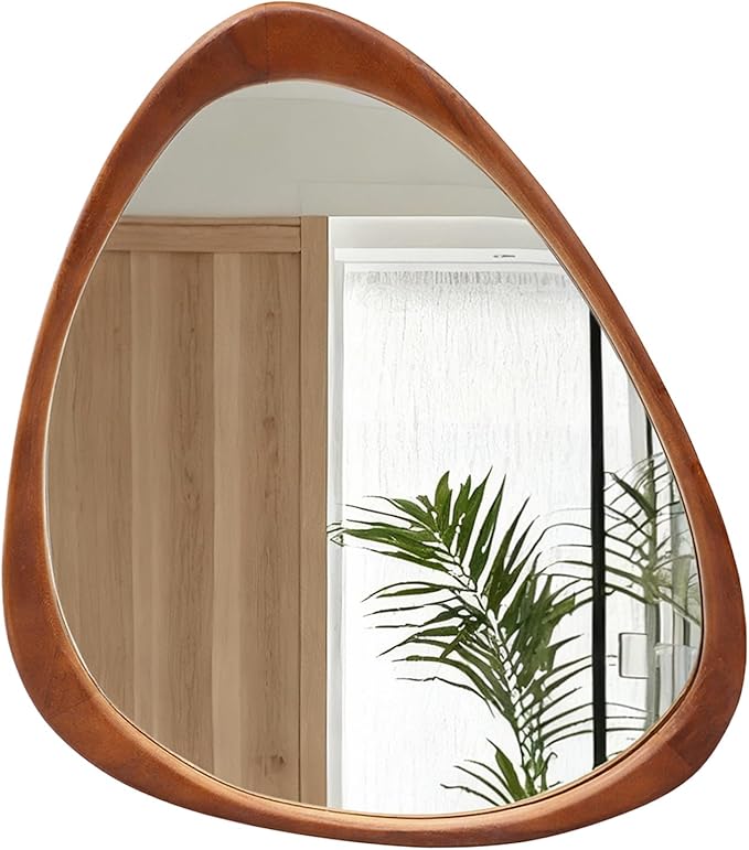 Asymmetrical Mirror, 24"x19" Unique Irregular Wall Mirror, Wood Mid Century Modern Mirror Decor for Bathroom Bedroom Living Room Entryway Hallway (Natural Wood)