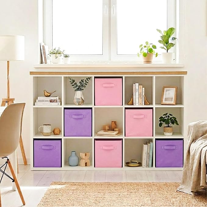 ShellKingdom Storage Bins, Foldable Fabric Storage Cubes And Cloth Storage Organizer For Closet And Toys, 6 Pack (Lavender+Pink)