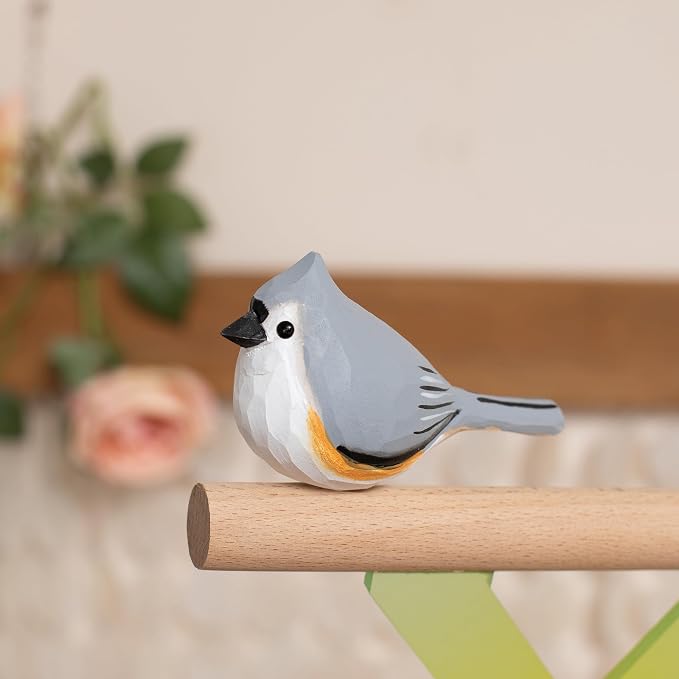 Handmade Tufted Titmouse Bird Figurine, Wooden Tufted Titmouse Carving, Unique Small Bird Statue for Home Décor or Collectible Gift