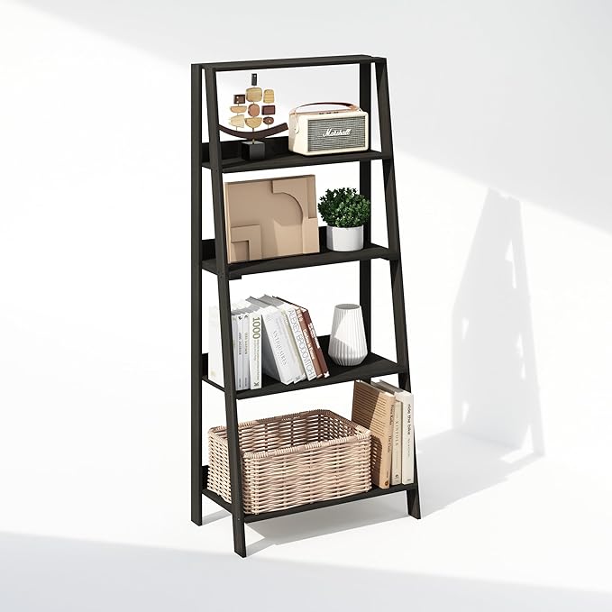 Furinno Ladder Display Shelf, 5-Tier Ladder Shelf, Ladder Bookshelf, Display Storage Shelves, 13 x 23.6 x 53.5, for Living Room, Home Office, Espresso