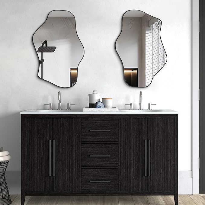 Irregular Wall Mirror, 21"x14" Asymmetrical Mirrors, Modern Frameless Mirror for Wall, Unique Shaped Mirrors for Living Room Bathroom Bedroom Hallway Entryway Fireplace