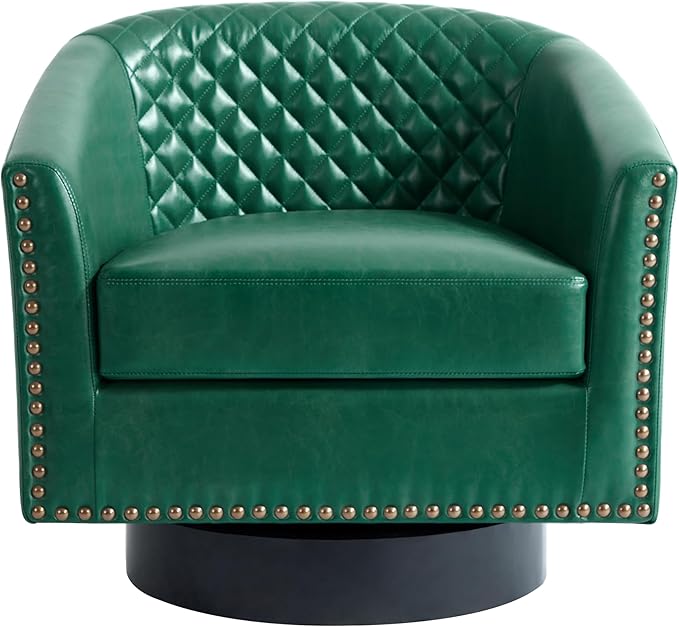 UIXE Swivel Accent Chair, PU Leather Barrel Club Chair for Living Room, Upholstered Armchair Comfy Single Sofa Bedroom Reading Seat - Green