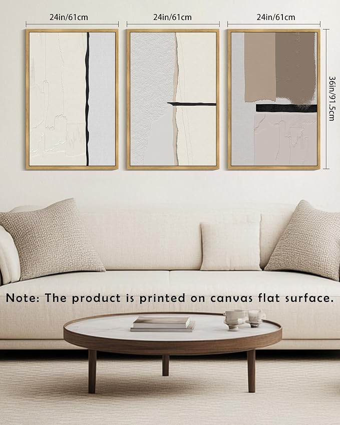 KUVIOKE Neutral Abstract Framed Wall Art Beige Mid Century Textured Wall Decor Minimalist Modern Illustrations Art Print for Living Room Bedroom 24x36in (Natural Framed)
