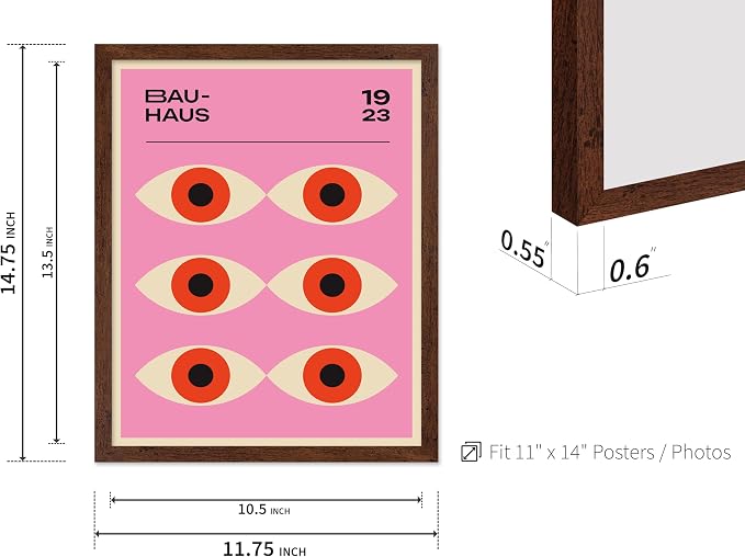 Poster Master Bauhaus Poster - Lavender Evil Eye Print - Geometric Art - Chic Boho Art - Mid Century Modern Art - Contemporary Art - Great Living Room or Bedroom Wall Decor - 11x14 Brown Framed