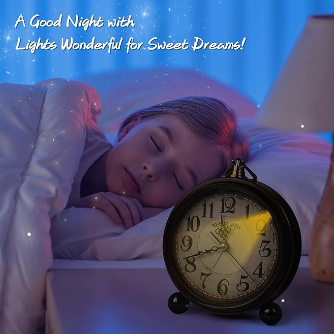 RODH Battery Alarm Clock,Night Light,Vintage Hangable Super Silent Non Ticking Analog Table Clock for Bedroom Bedside, Desk,Shelf
