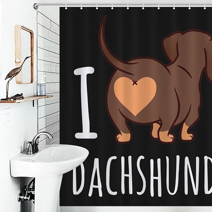 Dachshund Print Shower Curtain Cute Dachshund Lovers Dogs Pattern Duty Fabric Shower Curtains Set Bathroom Polyester Waterproof with 12 Hooks, 66x72Inch（168x183cm）