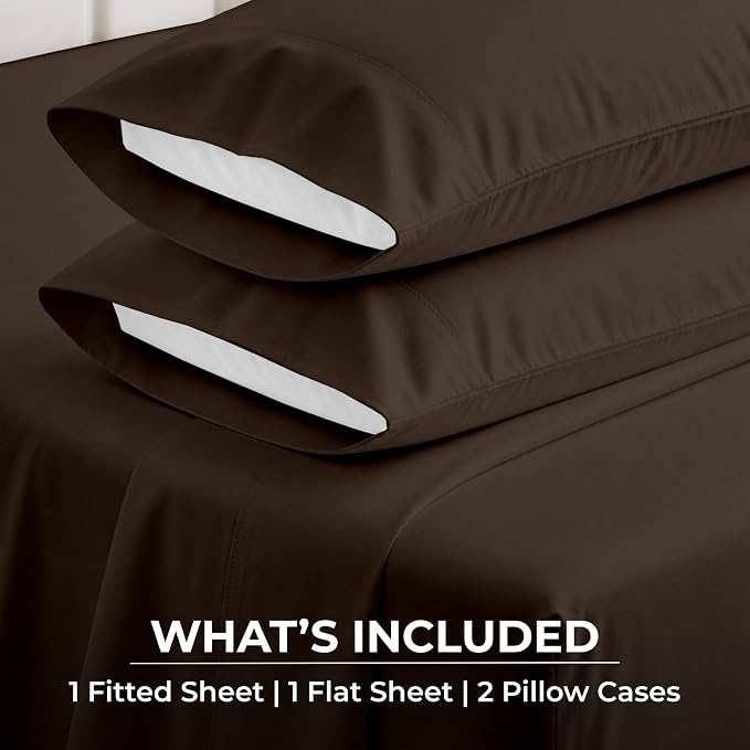SGI bedding 100% Egyptian Cotton Sheets Full XL Size – 600 Thread Count Sheets Set, Soft, Cooling, 15" Deep Pocket, Luxury Hotel Bedding, Breathable, Durable - Chocolate