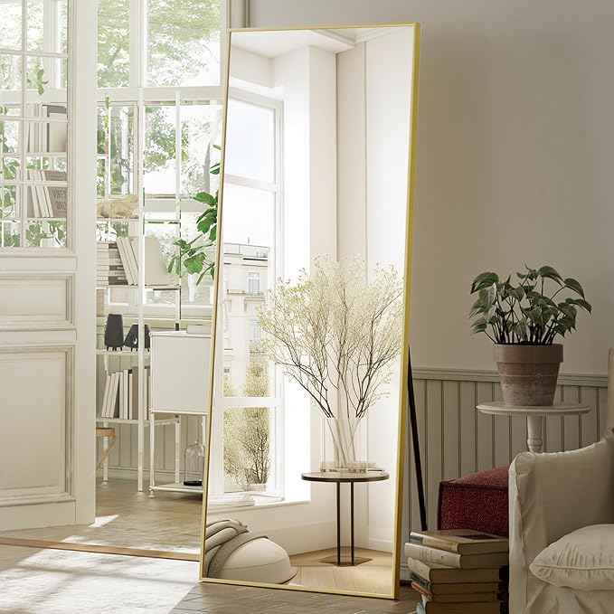 Koonmi 68"x22" Floor Mirror Full Length, Bedroom Floor Body Mirror with Stand, Large Gold Mirror, Leaning, Standing or Hanging Horizontally/Vertically