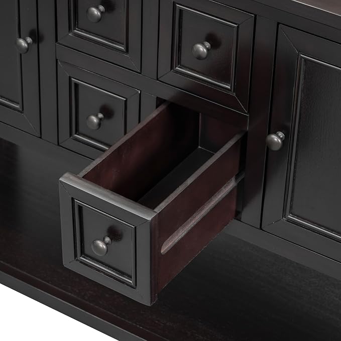 Merax Console Sofa Table Sideboard with Storage Drawers Cabinets and Bottom Shelf for Living Room, Kitchen, Entryway/Hallway, Espresso