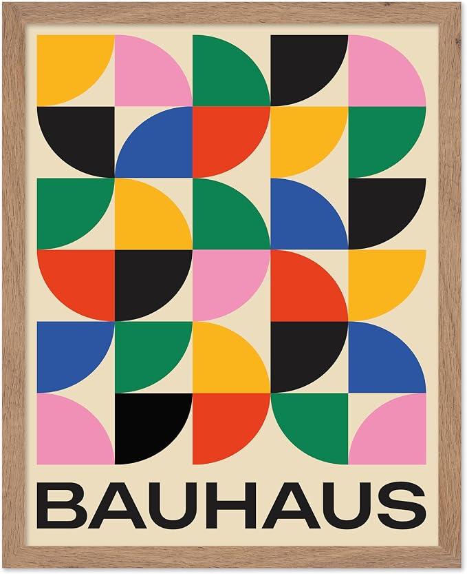 Poster Master Bauhaus Poster - Triangles Print - Geometric ART - Abstract ART - Graphic Design Style - Chic Boho - Mid Century Modern - Living Room or Bedroom Decor - 8x10 Beige Framed