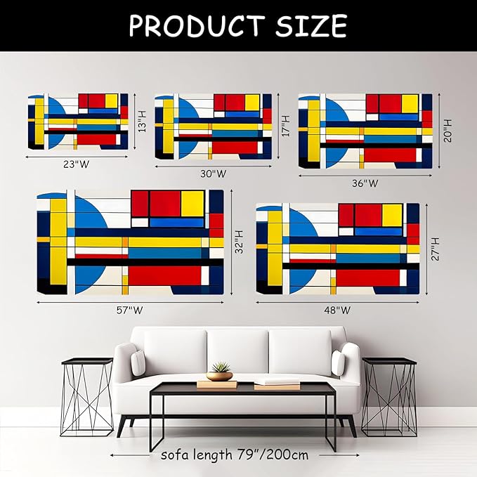 Rumftozyb Abstract Cubism Canvas Wall Art, Blue, Yellow and Red Canvas Print, Geometric Pattern Wall Art, Colorful Poster, Minimalist Wall Decor, Mid Century Modern Home Decor (48"x27" | 122x68cm)
