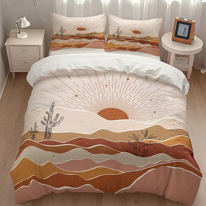 Mid Century Leaves Comforter Set,Modern Abstract Tropical Monstera Palm Leaf Plant Minimalist Spring Summer Bohemian Geometric Bedding Set with Pillowcase for Bedroom Bed Decor,Queen 90"x90"