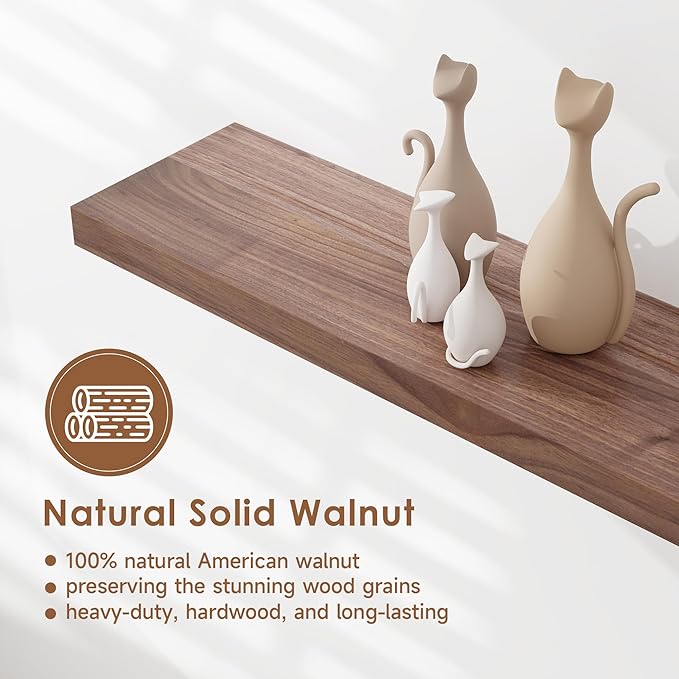 Axeman Walnut Floating Shelves - 24 Inch Wide x 8 Inch Deep USA-Sourced Walnut Wood Shelves Set of 2 - Natural Wooden Shelves with Heavy-Duty Bracket, Wall Mounted for Room Wall Decor