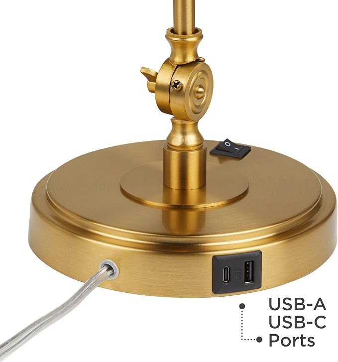 360 Lighting Wray 26 3/4" High Modern Desk Lamp with USB Charging Ports A+C Warm Brass Gold Metal Adjustable Arm Head for Bedroom Living Room House Bedside Home Office Reading Family