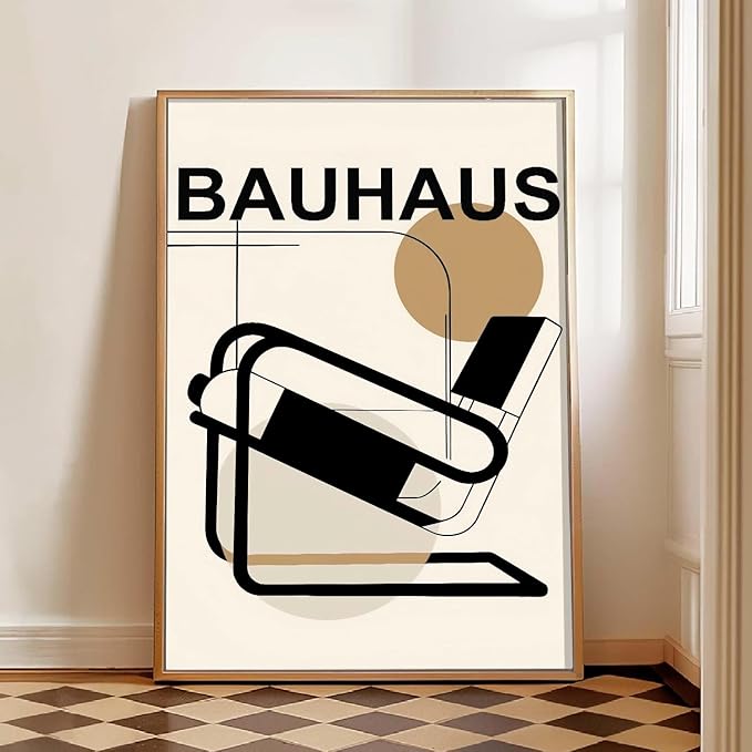 Geometric Line Wall Art Chair Geometric Poster Abstract Minimalist Painting Mid Century Modern Pictures Bauhaus Exhibition Poster Trendy Bauhaus Print Abstract Shaped Picture for Wall 16x24in No Frame