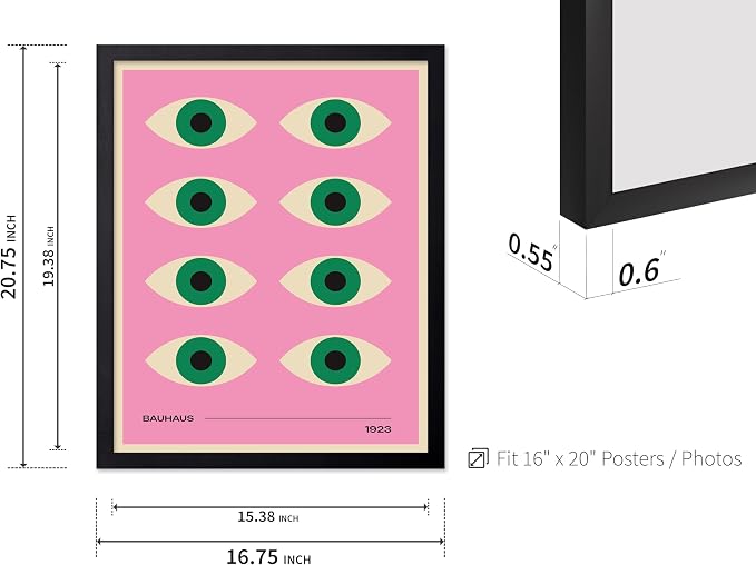 Poster Master Bauhaus Poster - Green Eyes Print - Graphic Design Art - Geometric Art - Chic Boho Art - Mid Century Modern Art - Abstract Art - Living Room or Bedroom Decor - 16x20 Black Framed