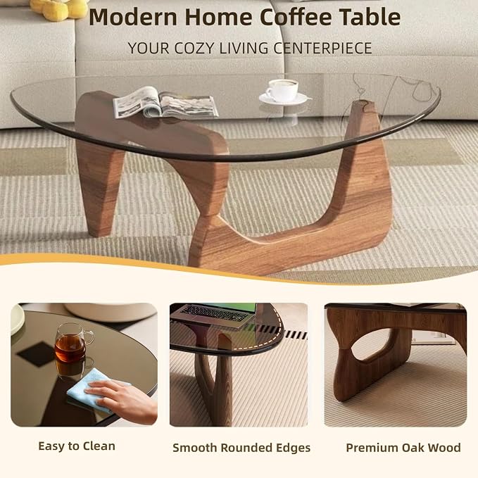 Modern Glass Coffee Table for Living Room, Small mid Century Coffee Table, Stylish Coffee Tables Suitable for Bedroom Living Room Reception Office Tables (Natural, Large)