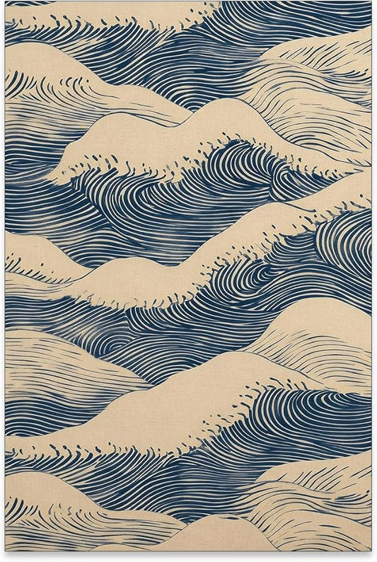 EOLRCIG Japanese Blue Wave Canvas Poster Modern Abstract Geometric Wall Art Vintage Mid-Century Wabi Sabi Prints for Minimalist Living Room Dorm Wall Decor 24X36 inch Unframed