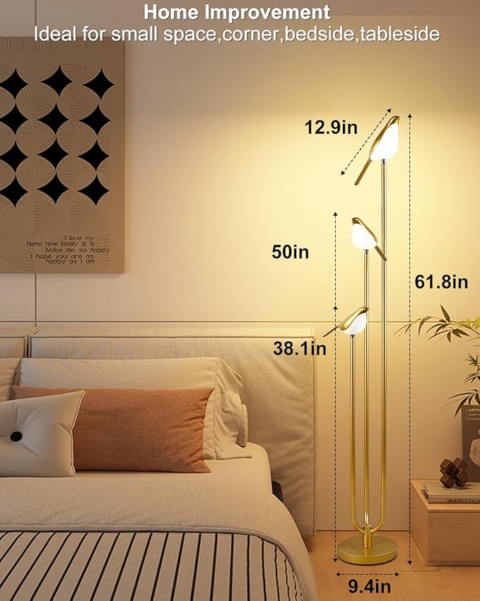 Floor Lamp with Tray, 2Pcs 3000K Soft Warm White Bulbs Included, Mid Century Modern Standing Lamps, Gold Dimmable Globe Floor Lamp for Living Room/Wedding/Party