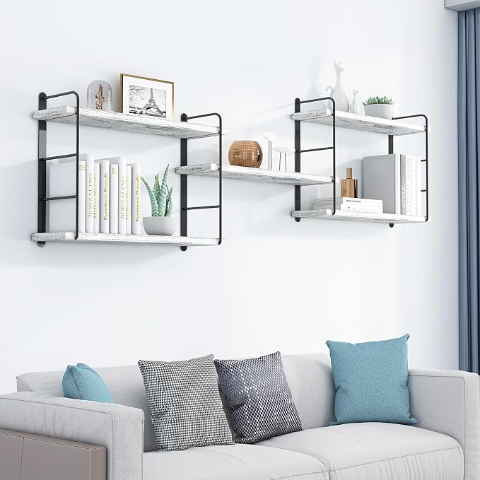 MXCSE Wall Shelves, Wall Mounted Bookshelves, DIY Floating Shelves for Wall, Wood Hanging Book Shelves for Room, Bedroom, Living Room, Easy Installation (Washed White, 50W x 17H)