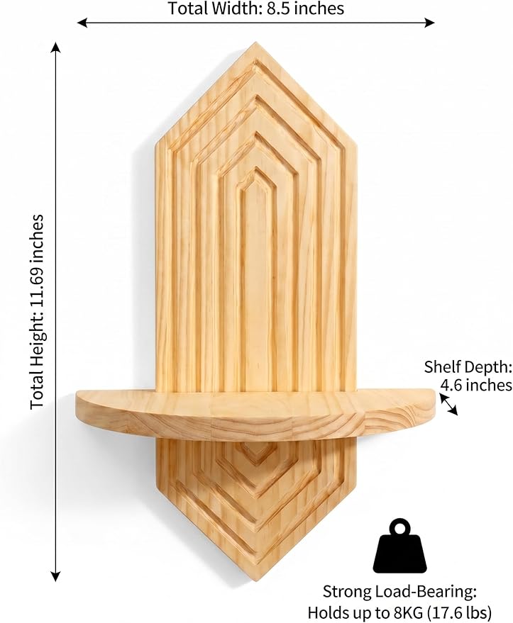 2 Pcs Floating Shelves for Wall, Pine Wood Boho Wall Decor, Mid Century Modern Decor Plant Wall Shelf, Vertical Wall Plant Holder,for Living Room,Bedroom，Nursey Room (Natural)