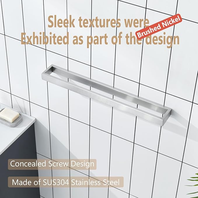KOKOSIRI Towel Bar Brushed Nickel Bath Towel Hanger Holder 20-Inch Kitchen Rack Stainless Steel for Bathroom Hardware Wall Mount, 1 Pack B4008BR-L20